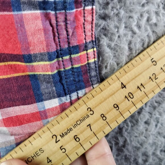 Flag & Anthem Shirt Mens XXL Red & Blue Plaid Short Sleeve Button Up Classic Fit - Picture 8 of 10